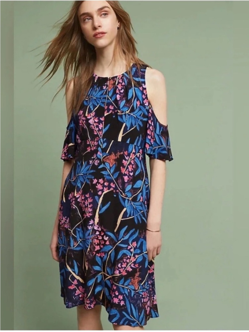 Anthropologie Maeve Elia cold shoulder floral dress sz 4
